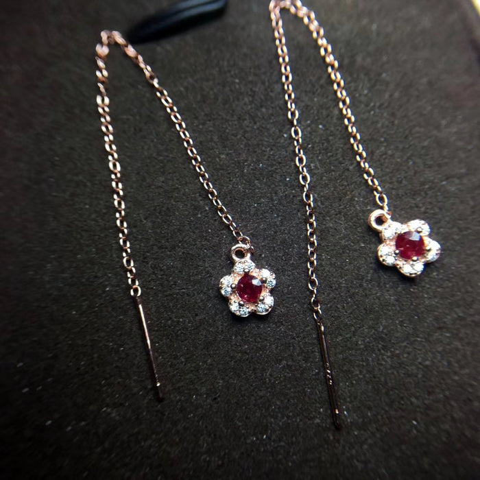 Ruby sterling silver dangle earrings