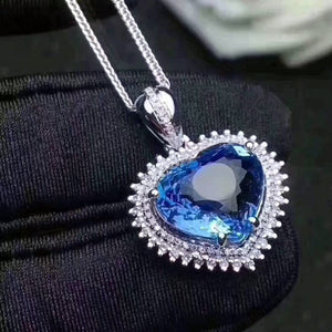 Fashion natural heart cut blue topaz sterling silver necklace - MOWTE