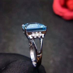 Huge natural emerald cut topaz sterling silver free size ring - MOWTE