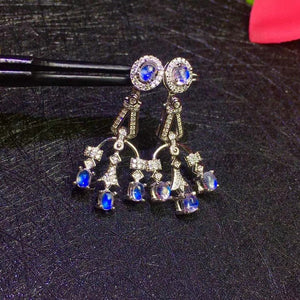 Fashion blue moonstone dangle silver earrings - MOWTE