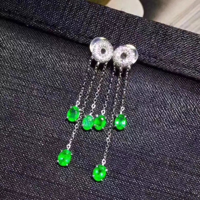 Natural emerald sterling silver long dangle earrings