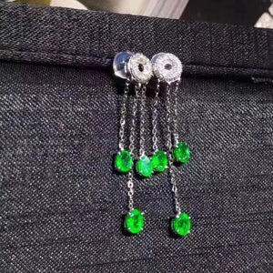 Natural emerald sterling silver long dangle earrings - MOWTE