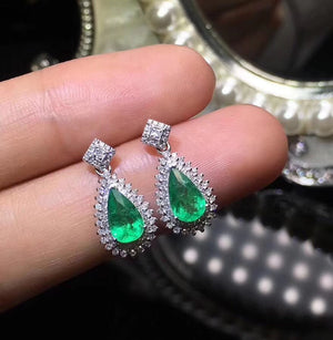 Natural emerald sterling silver earrings - MOWTE