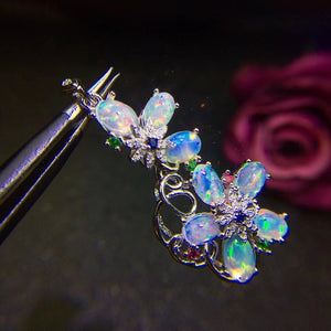 Genuine opal flower pendant and neckalce - MOWTE