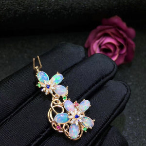Genuine opal flower pendant and neckalce - MOWTE