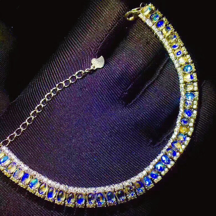 Natural blue moonstone silver bracelet