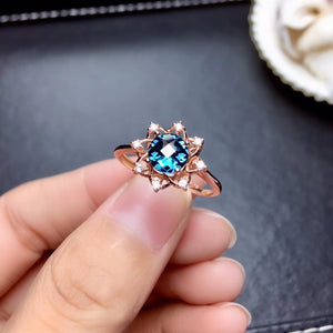 Natural Lundon blue topaz sterling silver free size ring - MOWTE