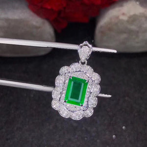 Natutal emerald sterling silver necklace - MOWTE