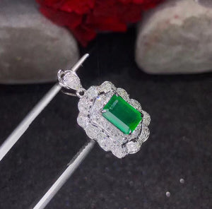 Natutal emerald sterling silver necklace - MOWTE