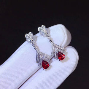 Natural ruby sterling silver dangle earrings - MOWTE