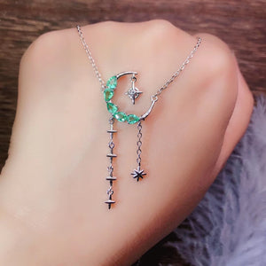 Natural 0.8ct emerald flower silver necklace - MOWTE