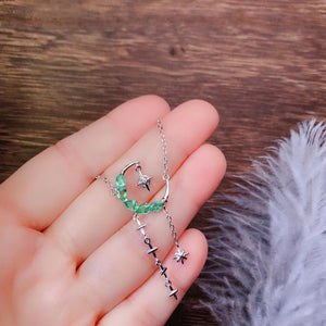 Natural 0.8ct emerald flower silver necklace - MOWTE