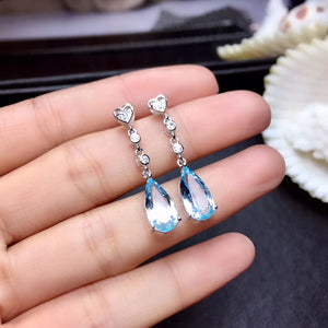 Natural blue topaz drop dangle silver earrings - MOWTE
