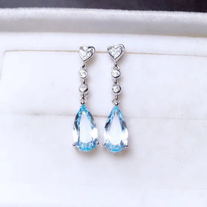 Natural blue topaz drop dangle silver earrings - MOWTE