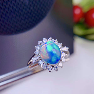 Colorful natural opal sterling silver free size ring - MOWTE