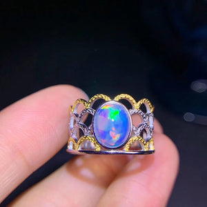 Natural opal sterling silver adjustable ring - MOWTE