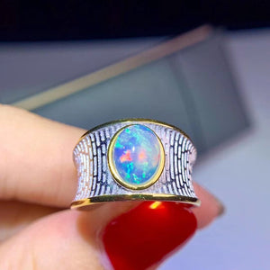 Natural opal sterling silver adjustable ring - MOWTE