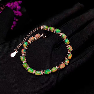 Fashion natural opal sterling silver bracelet - MOWTE