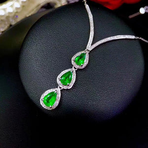 Natural emerald fashion silver necklace - MOWTE