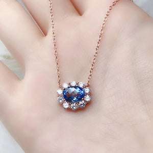 Fashion natural blue topaz sterling silver necklace - MOWTE