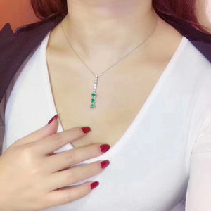 Natural emerald fashion silver necklace - MOWTE
