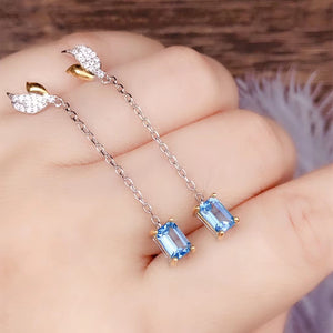 Natural blue 1.2ct topaz drop dangle silver earrings - MOWTE