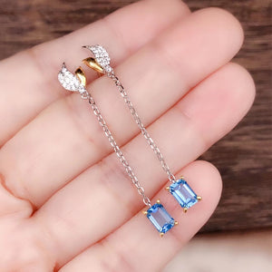 Natural blue 1.2ct topaz drop dangle silver earrings - MOWTE