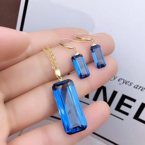 Natural London blue topaz 18K real gold jewelry sets - MOWTE
