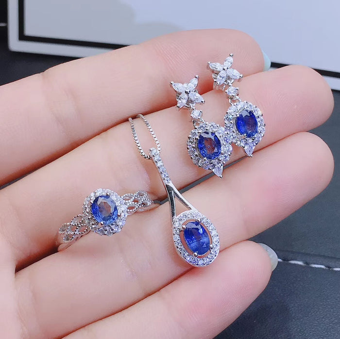 Fashion natural sapphire sterling silver sets