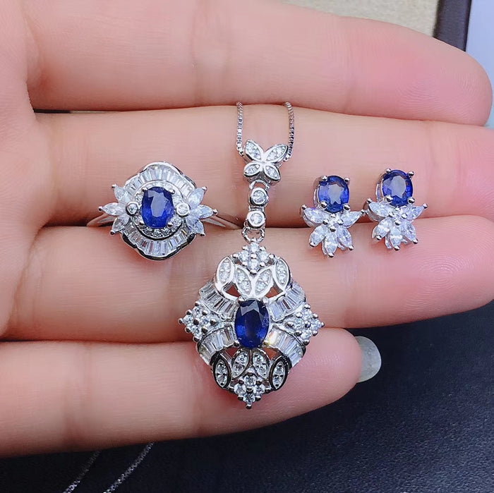 Fashion natural sapphire sterling silver sets