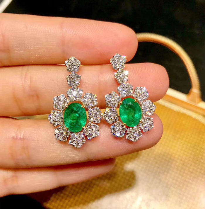 Natural emerald sterling silver earrings