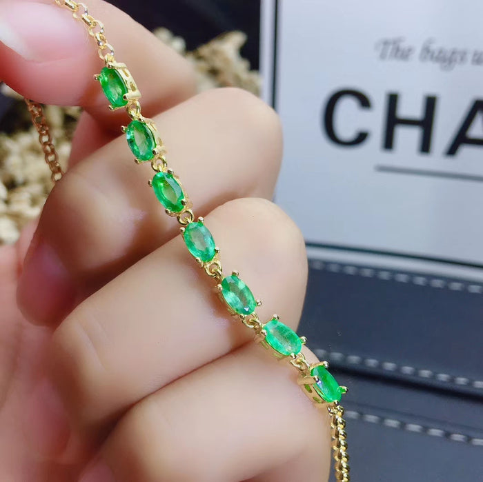 Natural emerald bracelet set in 925 sterling silver
