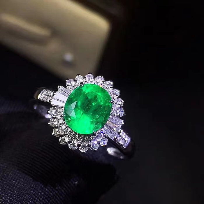 Natural emerald sterling silver ring