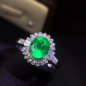 Natural emerald sterling silver ring - MOWTE