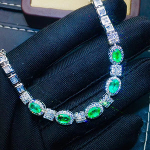 Genuine emerald bracelet set in 925 sterling silver - MOWTE