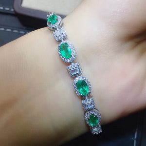 Genuine emerald bracelet set in 925 sterling silver - MOWTE