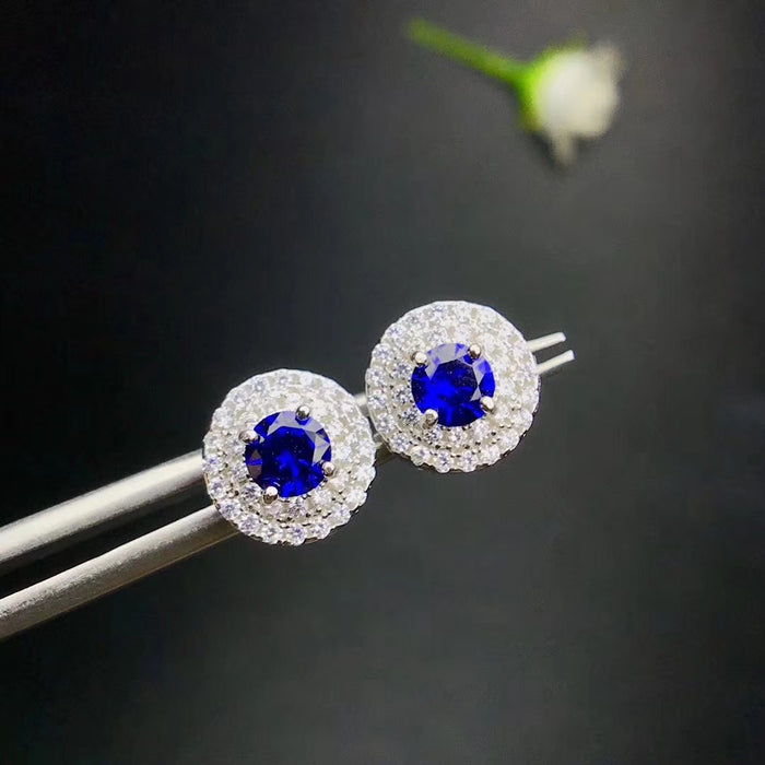 Natural round cut sapphire sterling silver earrings