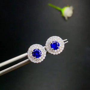 Natural round cut sapphire sterling silver earrings - MOWTE