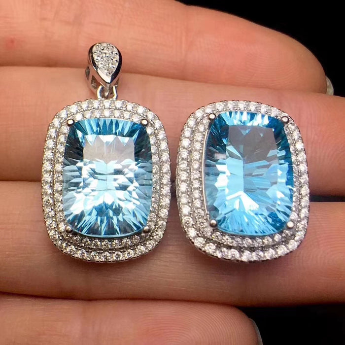 Natural Swiss blue topaz sterling silver jewelry set
