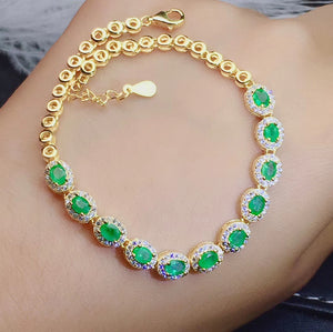 Natural emerald 925 sterling silver bracelet - MOWTE