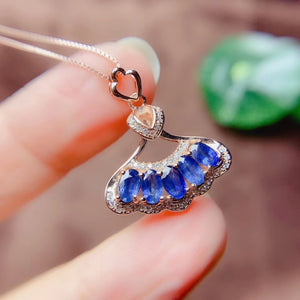 Royal blue sapphire sterling silver pendant & necklace - MOWTE