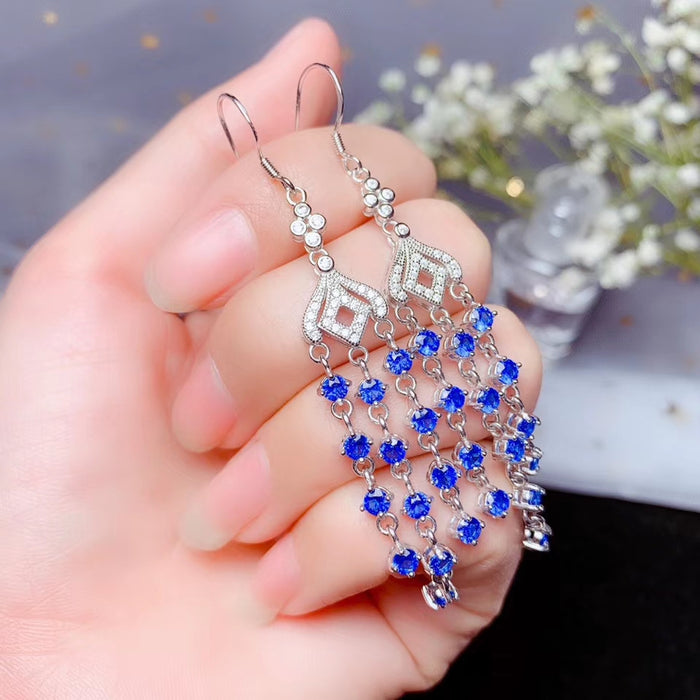 Natural sapphire sterling silver earrings