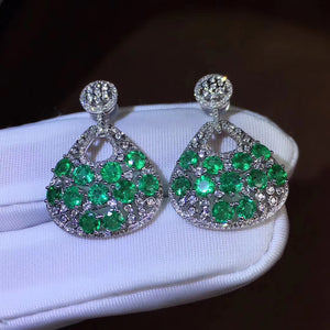 Natural luxury emerald sterling silver earrings - MOWTE