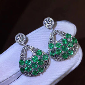 Natural luxury emerald sterling silver earrings - MOWTE