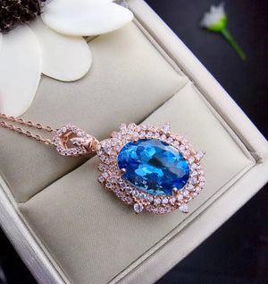 Natural Swiss blue topaz sterling silver necklace - MOWTE
