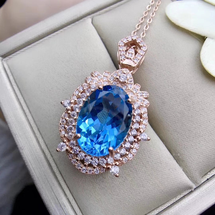 Natural Swiss blue topaz sterling silver necklace