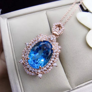 Natural Swiss blue topaz sterling silver necklace - MOWTE