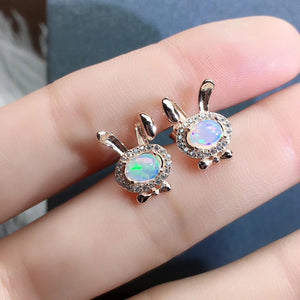 Natural opal bunny sterling silver jewelry sets - MOWTE