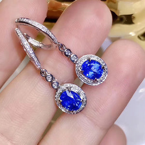 Natural oval cut sapphire sterling silver earrings - MOWTE