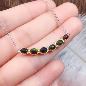 Natural black opal sterling silver pendant necklace